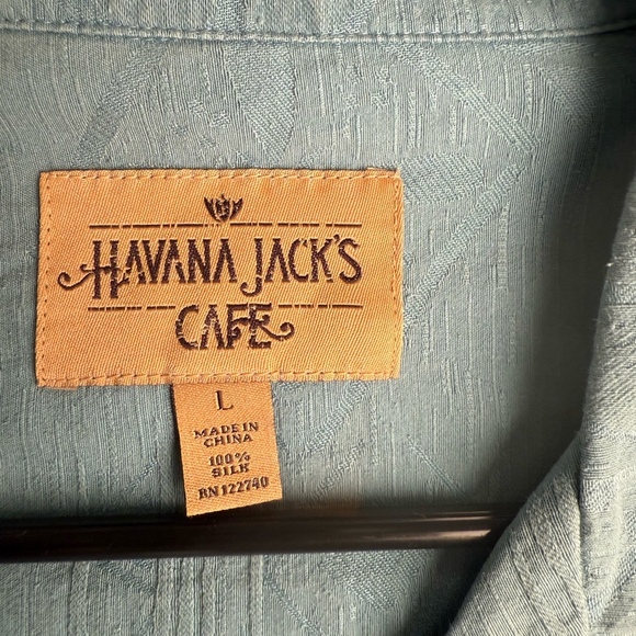 Havana Jack’s Café 100% Silk Hawaiian Shirt Size L Light Blue Floral Patter - Picture 4 of 7